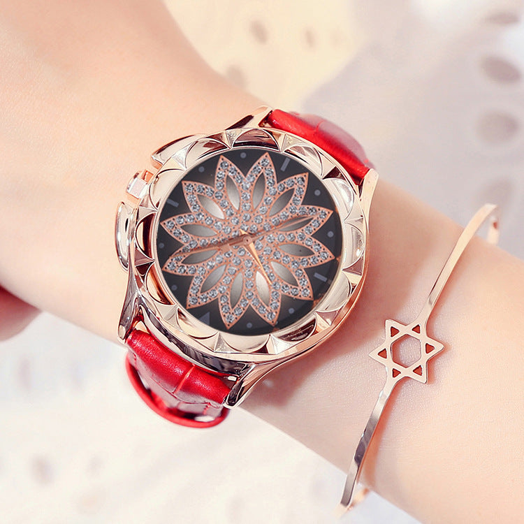 Rotating dial faux leather watch - view 1