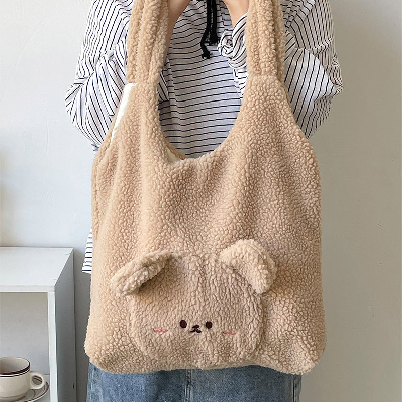 Women's 3D bear lamb wool bag
