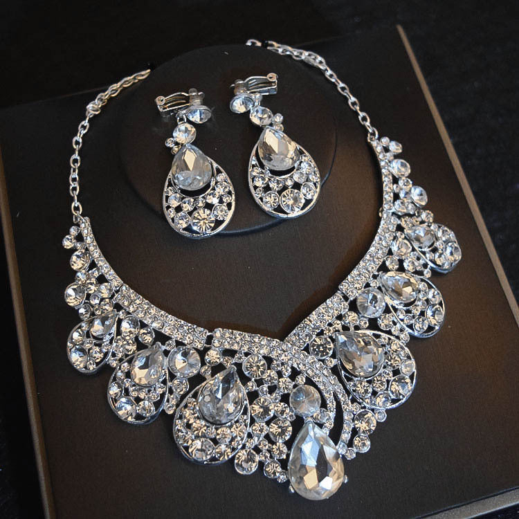 Women's bridal crown necklace earrings