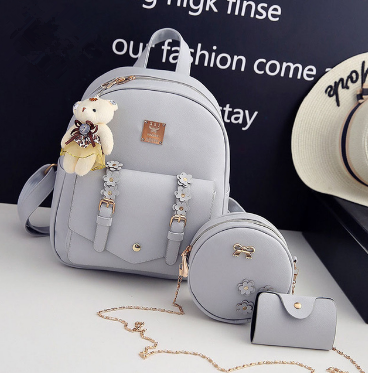 Girls gray 3pcs leather backpack set