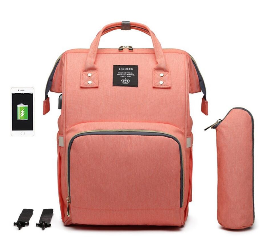 Unisex orange pink diaper bag backpack