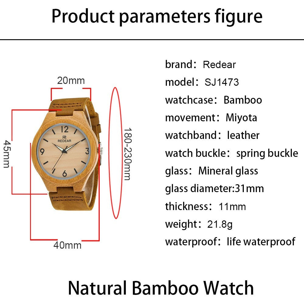 Unisex engraved bamboo photo watch