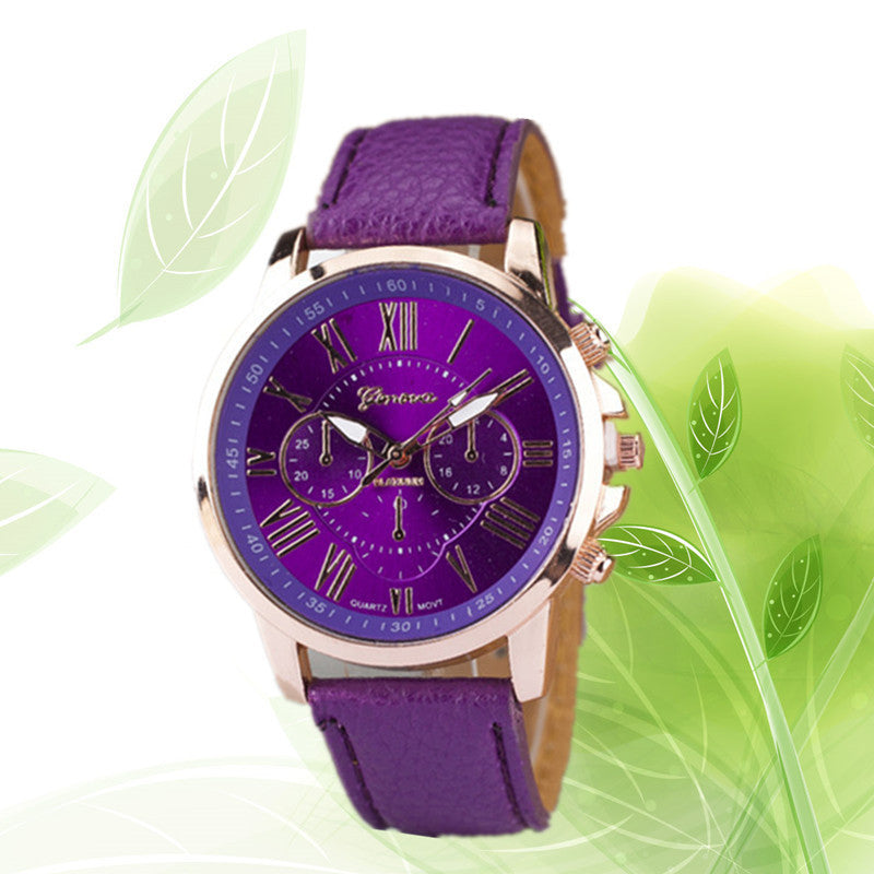 Retro colorful faux leather strap watch - view 12