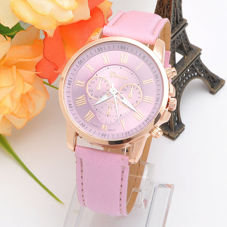 Retro colorful faux leather strap watch - view 11
