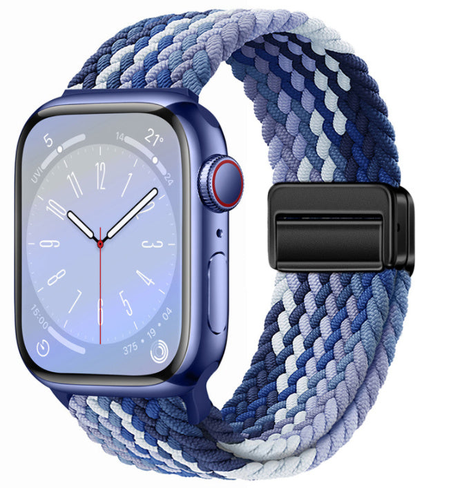 Unisex blueberry color black button woven loop watch band