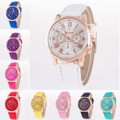Retro colorful faux leather strap watch - view 6