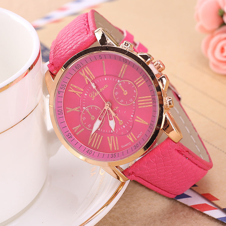 Retro colorful faux leather strap watch - view 14