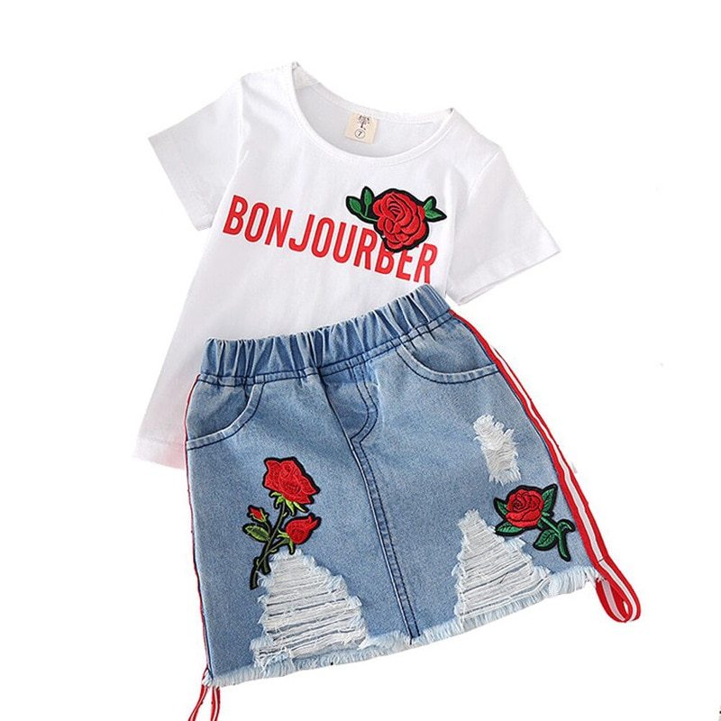 Girls tee & denim skirt set