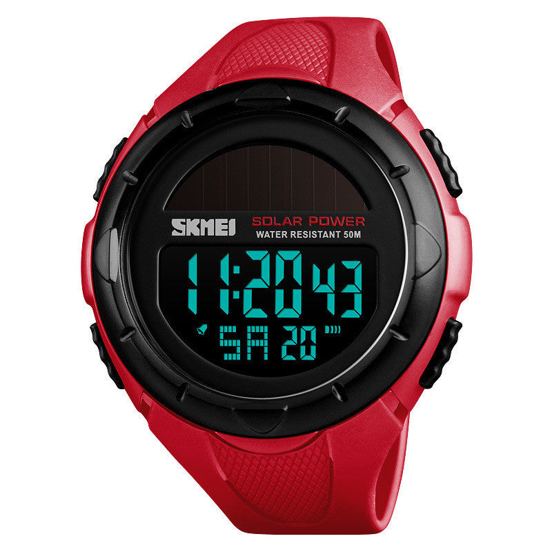 Unisex red solar electronic watch
