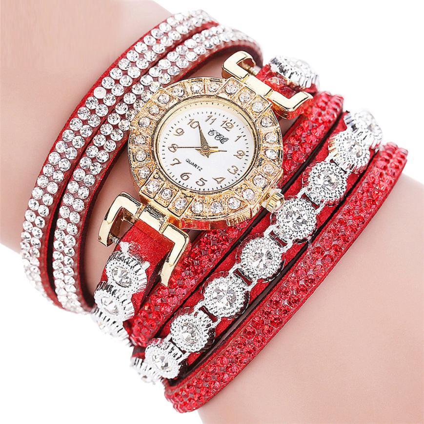 Women's red rhinestone watch