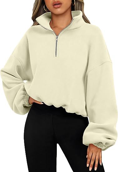 Women's ivory stand collar hoodie