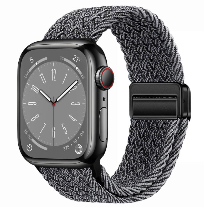Unisex grey white black button woven loop watch band