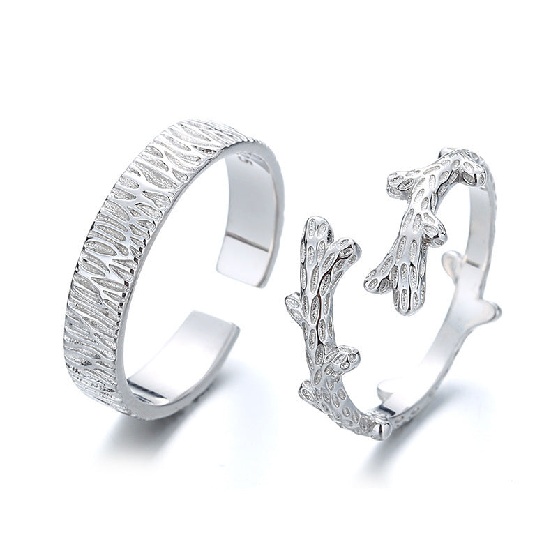 Unisex tree & vine couple rings