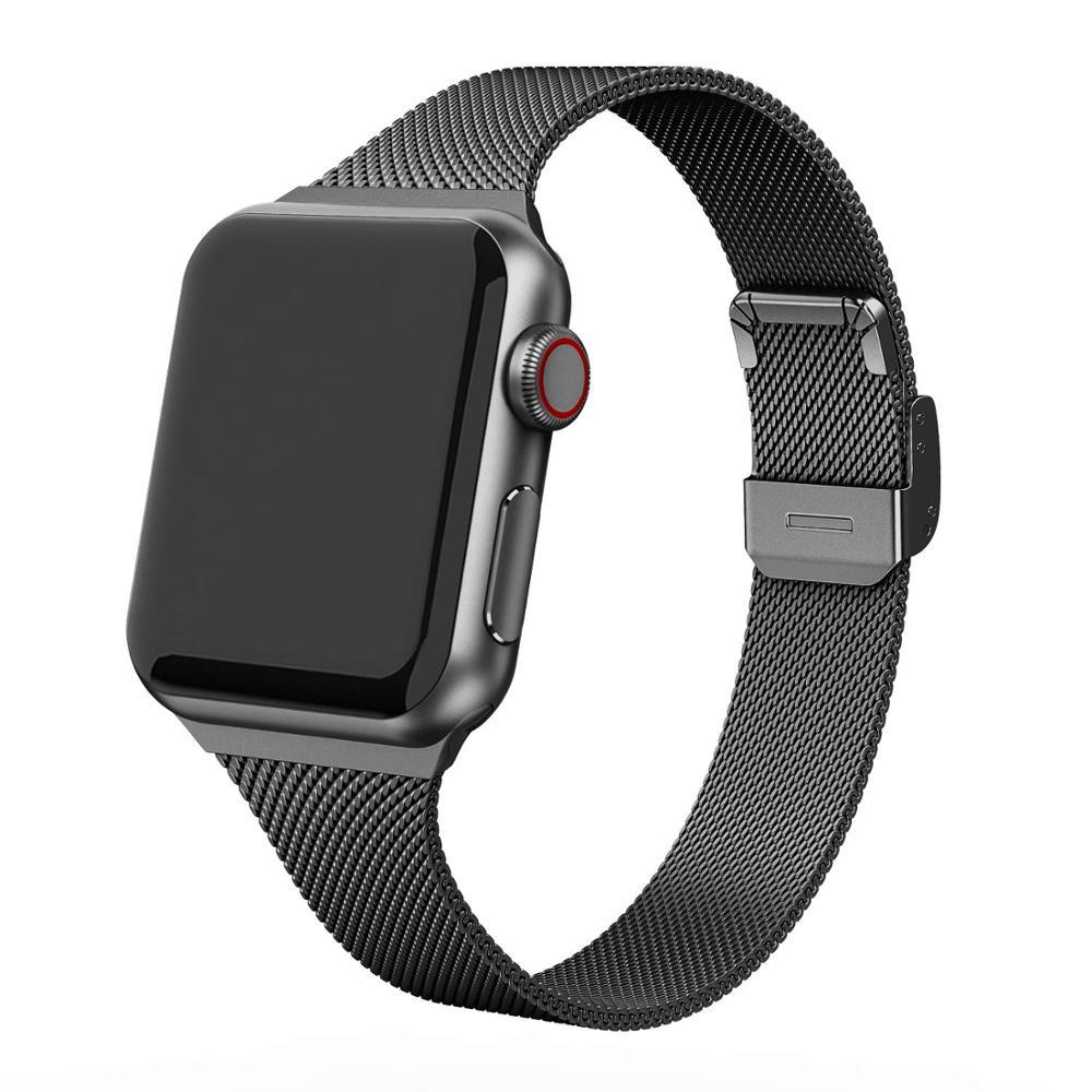 Unisex black stainless watch strap