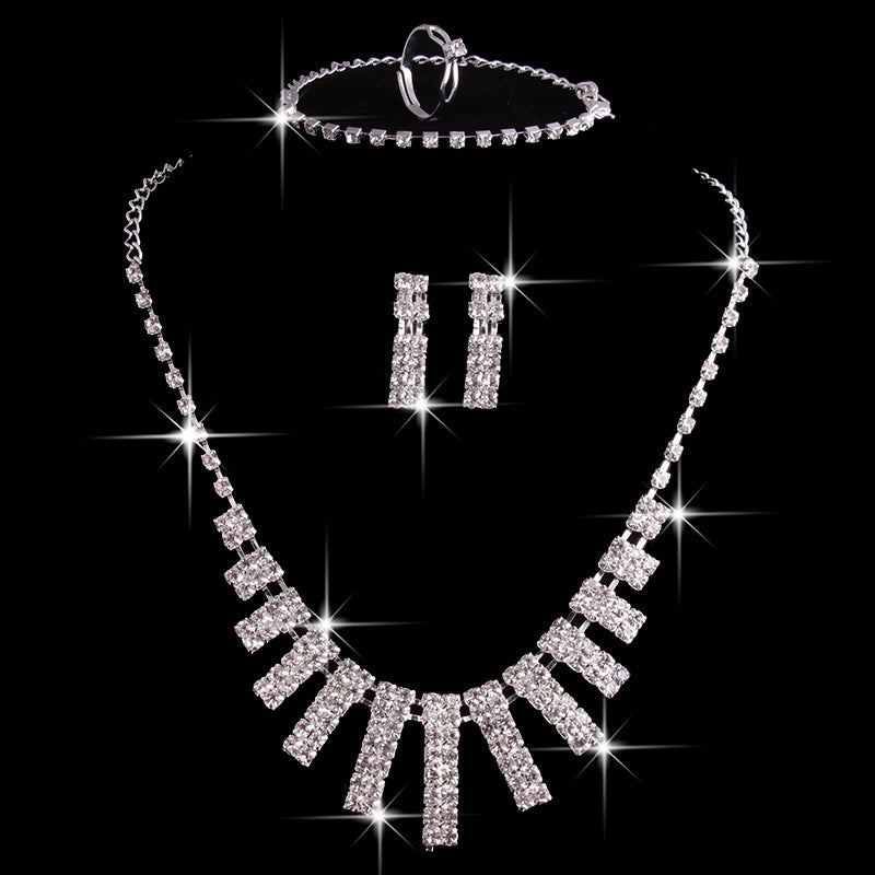 Unisex 4 piece rhinestone jewelry set