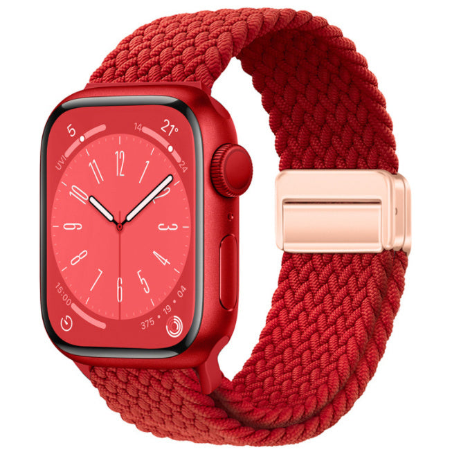 Unisex red rose gold buckle woven loop watch band