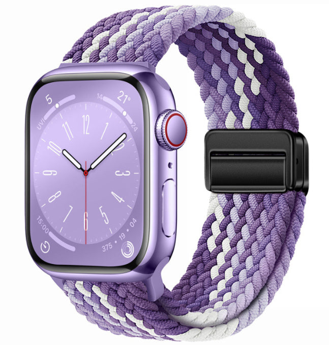 Unisex grape purple black button woven loop watch band