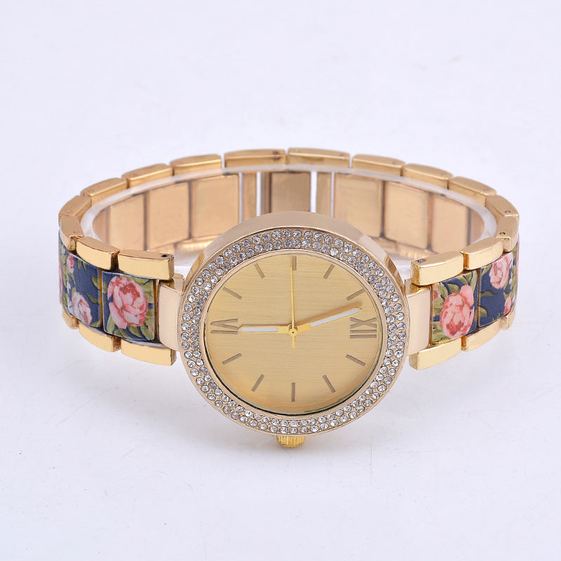 Printed dial rhinestone watch for women - view 1
