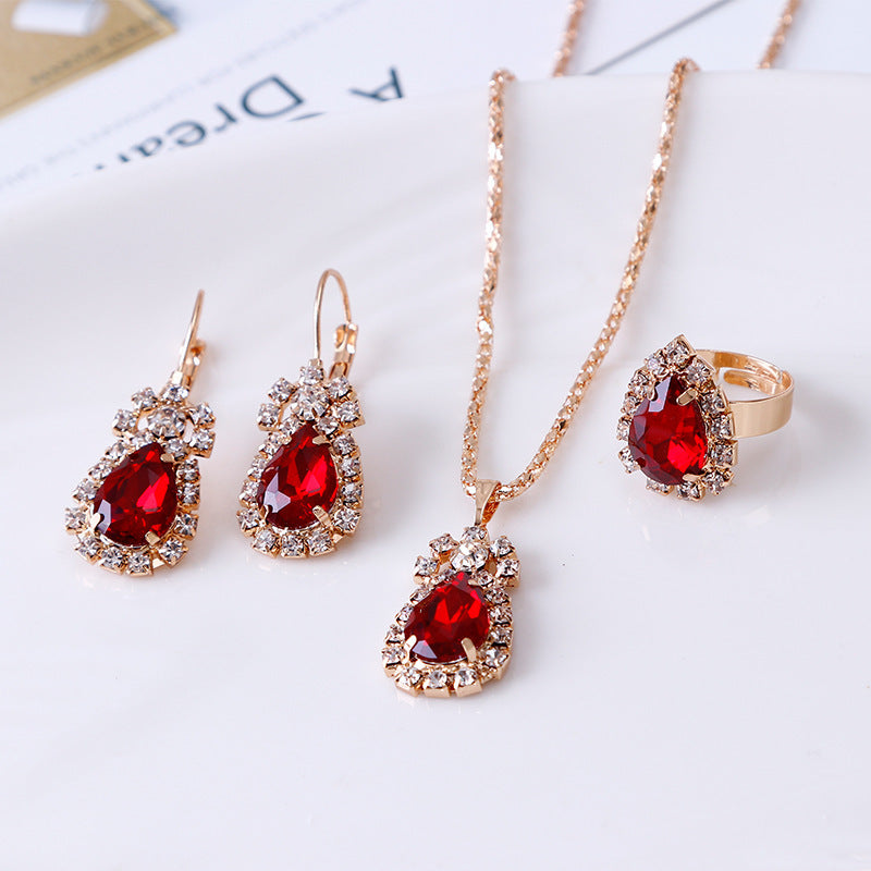 Women's red necklace earrings & ring