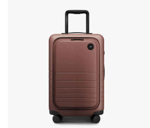 Unisex terra cotta reddish brown front open suitcase