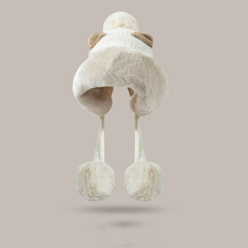 Women's white ears plush bonnet