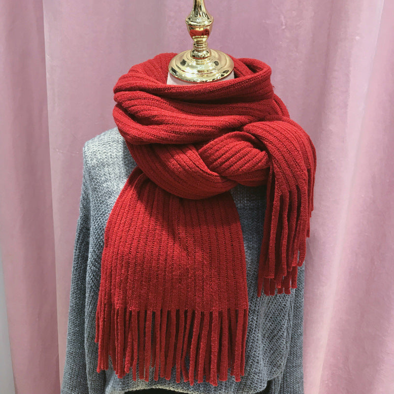 Women's wine red thick winter scarf