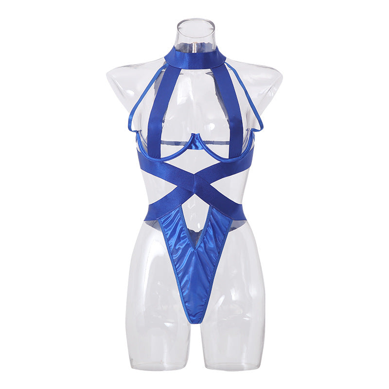 Women's sapphire blue sexy nylon lingerie