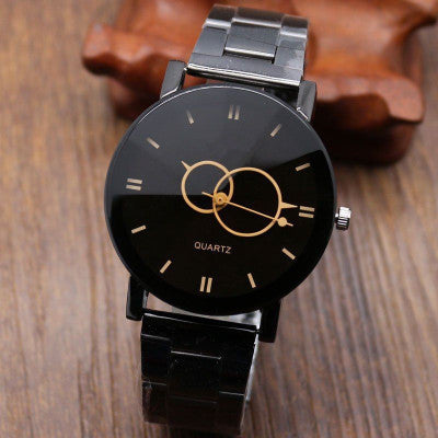 Men's black steel strap watch