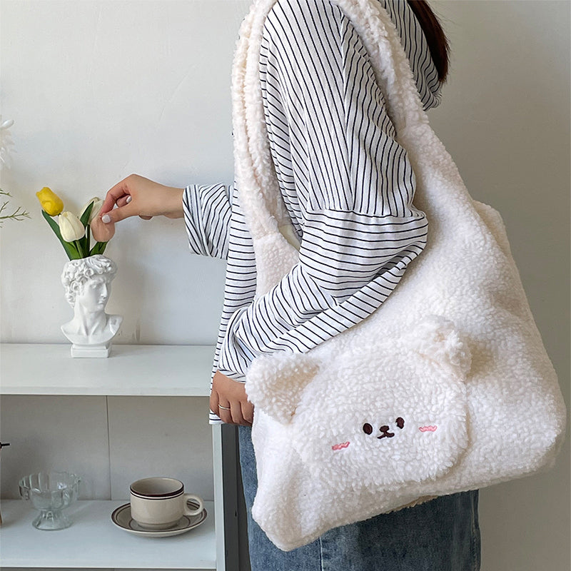 Women's 3D bear lamb wool bag