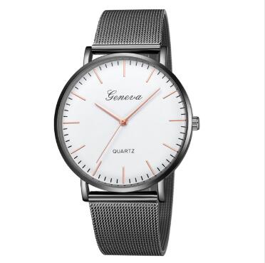 Unisex rose with black belt white face bracelet watch