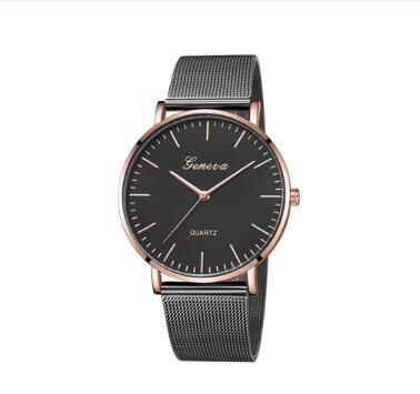 Unisex black belt rose gold black face bracelet watch