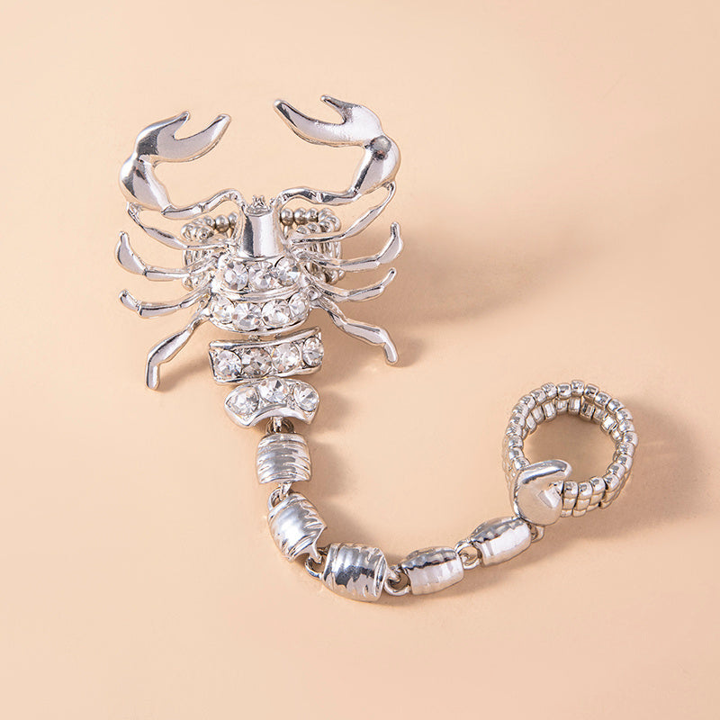 Unisex silver scorpion double finger ring