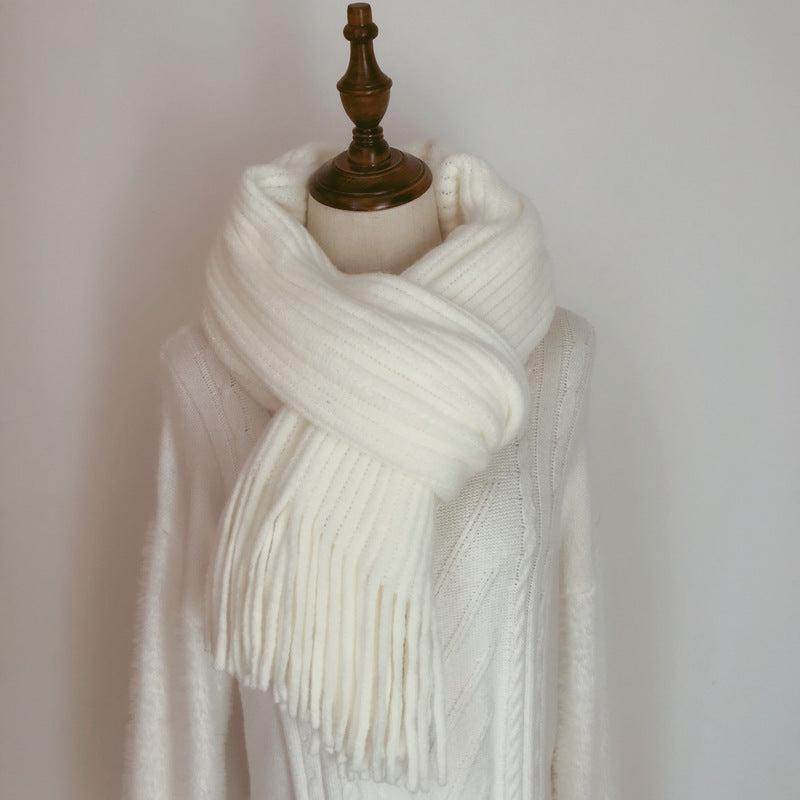 Women's white thick winter scarf