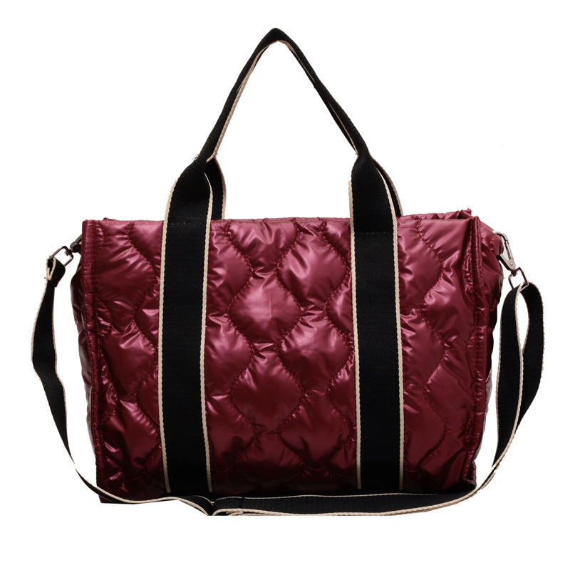 Women's wine red rhombus quilted tote