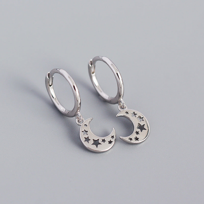Women's white gold moon & star earrings