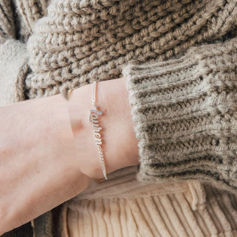 Women's silver custom name bracelet