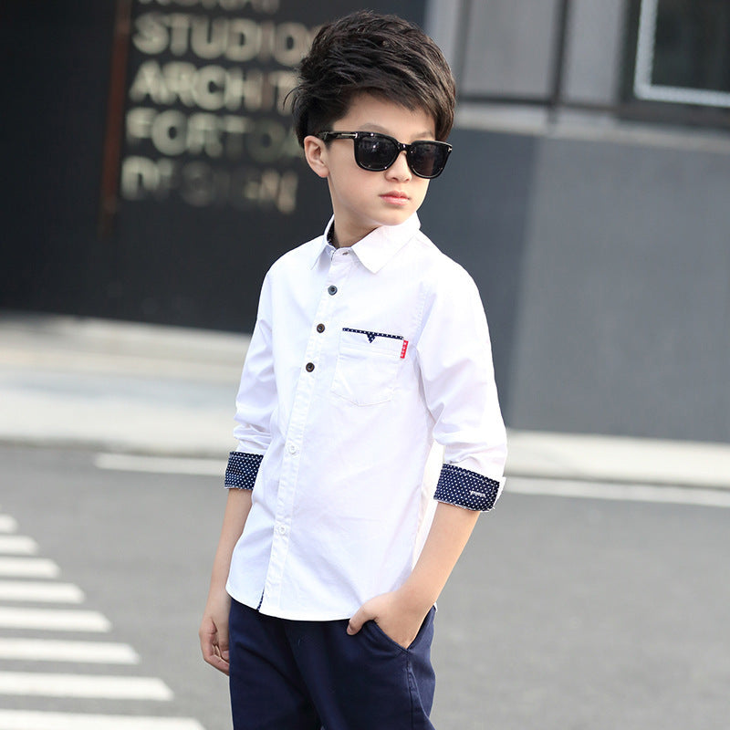 Boys white polka dot lapel shirt
