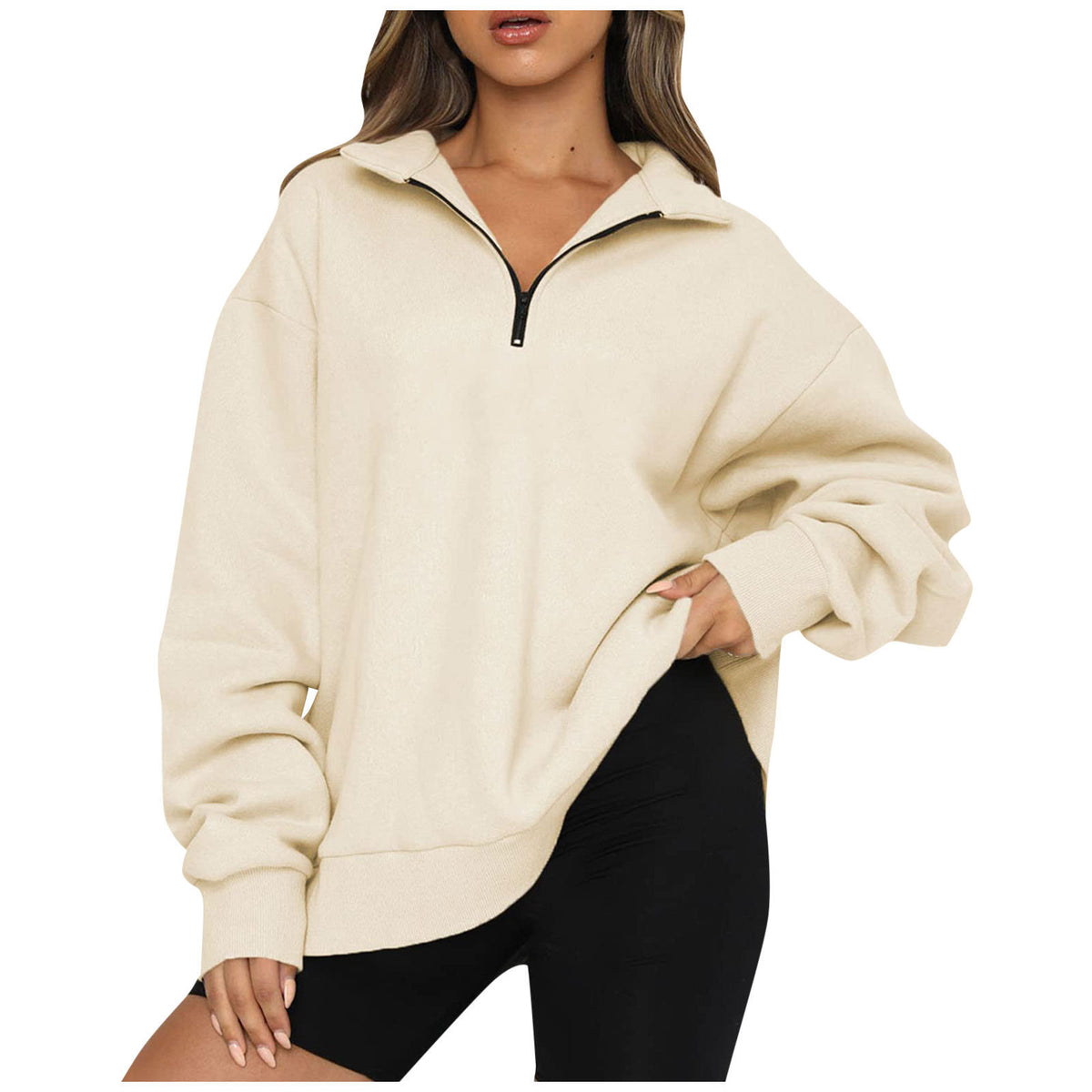 Women's apricot zip sweatshirt