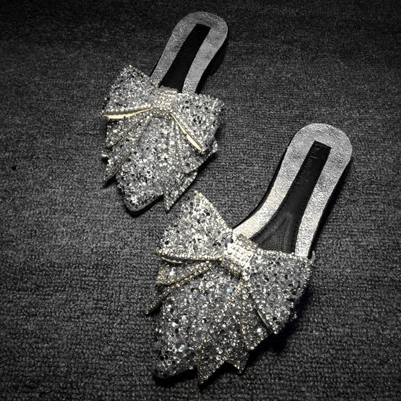 Women's silver rhinestone bow sandals