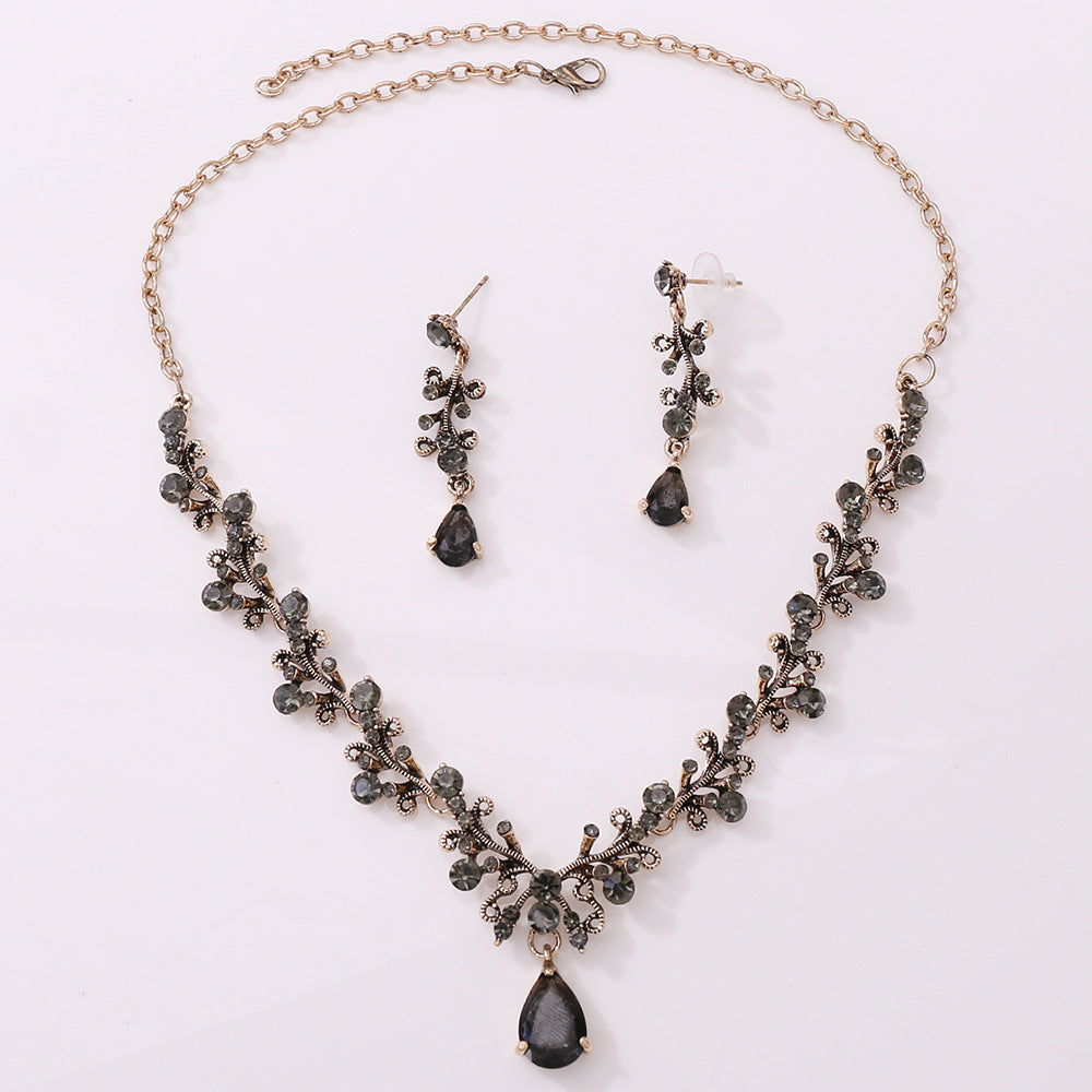 Women's transparent black bridal zircon earrings & necklace