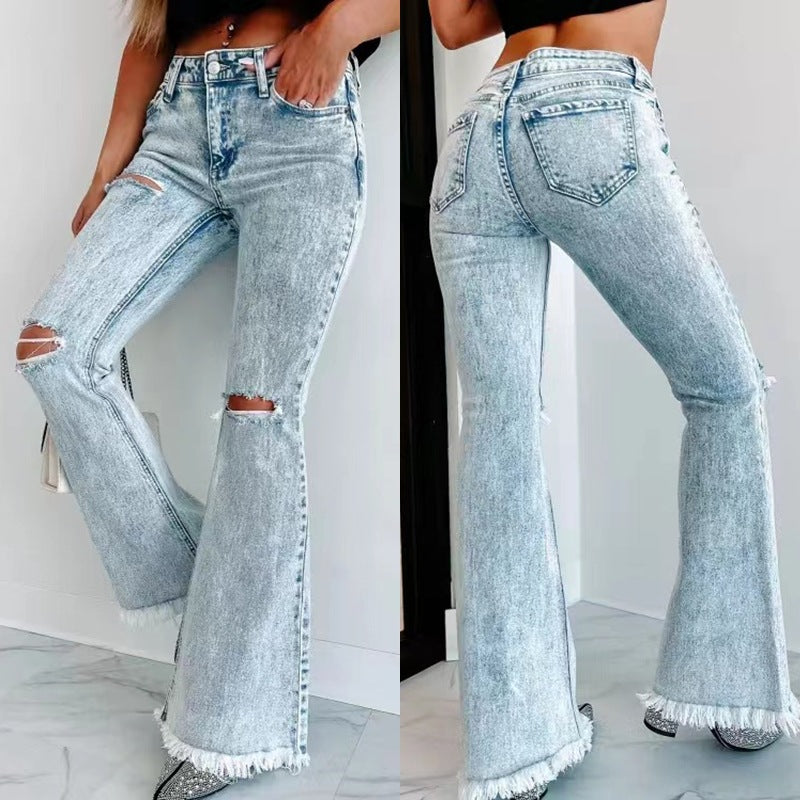 Women's washed ripped jeans