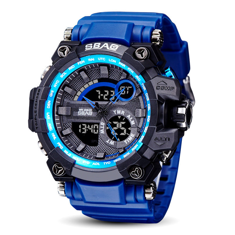 Unisex sapphire blue dual display LED watch