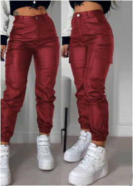 Women's wine red pencil trousers