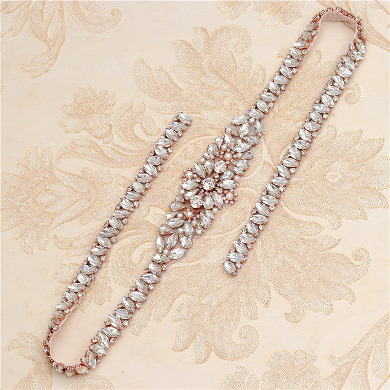 Women's rose gold rhinestone bridal belt