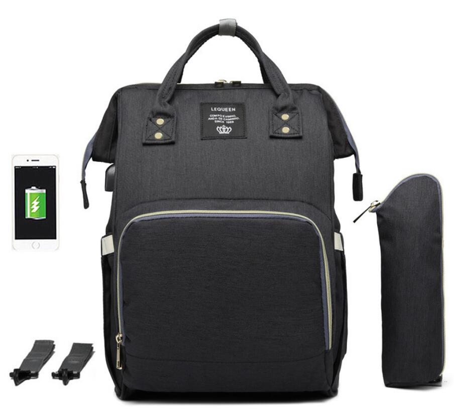 Unisex black diaper bag backpack