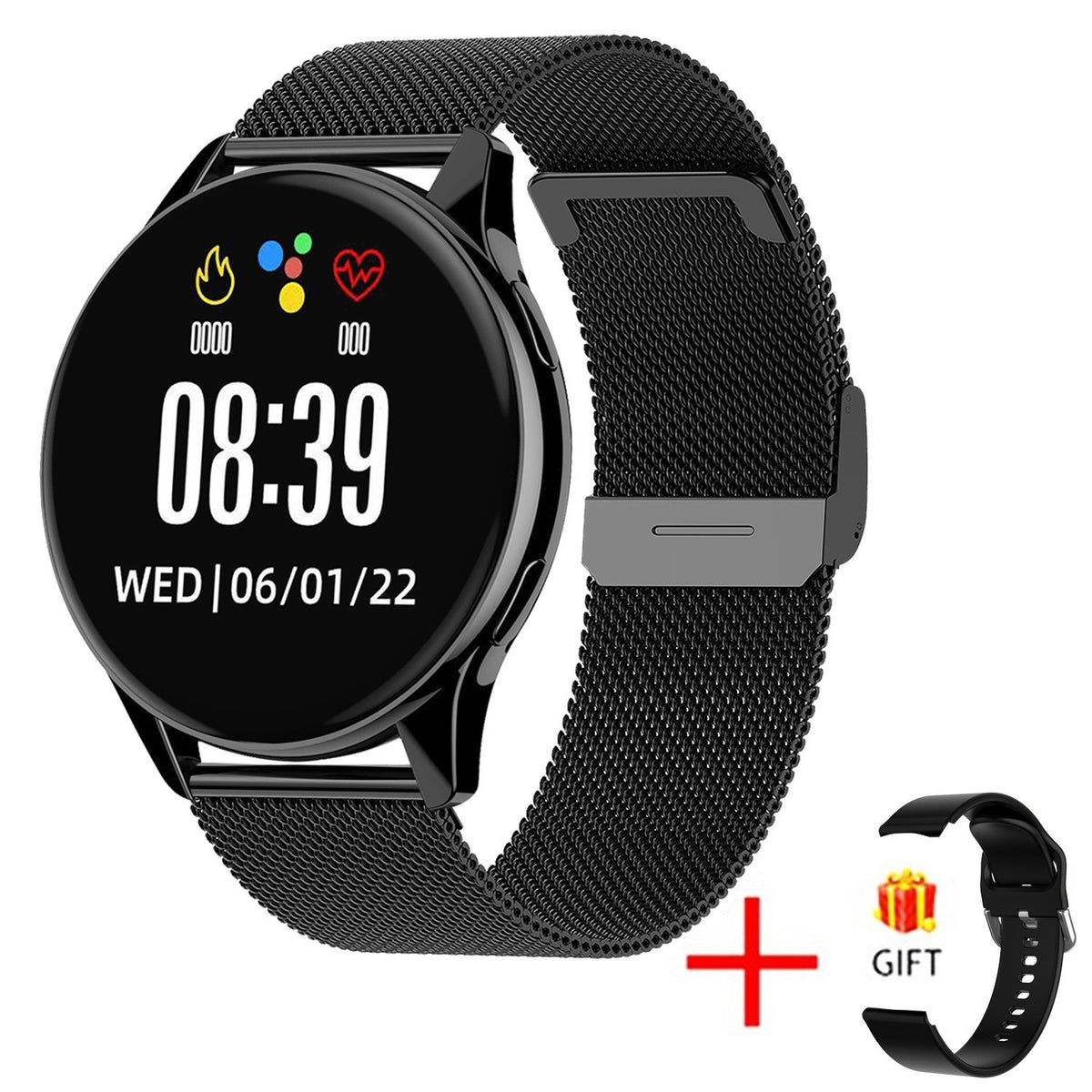 Unisex mesh belt black round smart watch