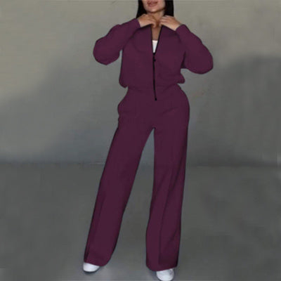 Women's purple zip jacket & wide leg pants