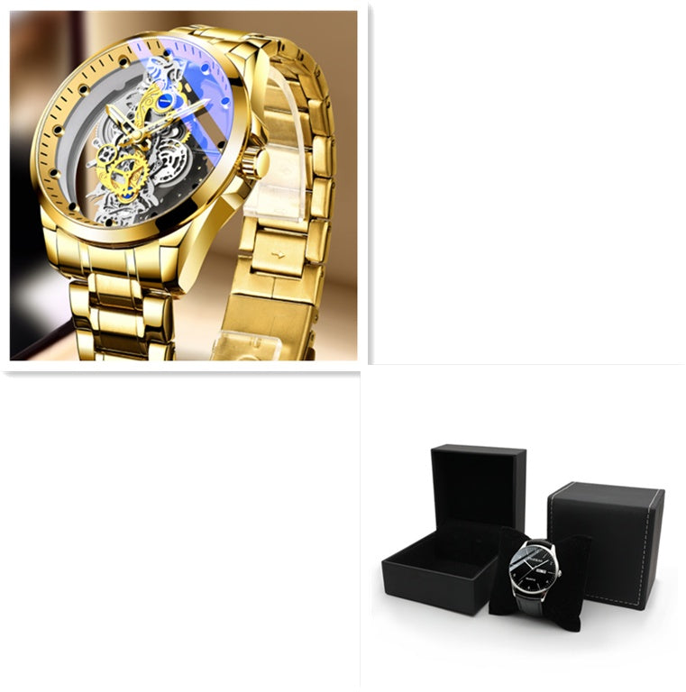 Men's gold skeleton watch