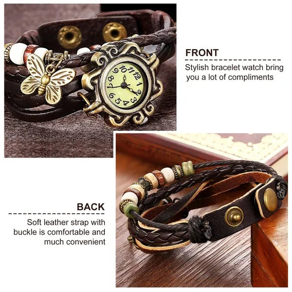 Vintage boho faux leather wrap bracelet watch for women - view 2