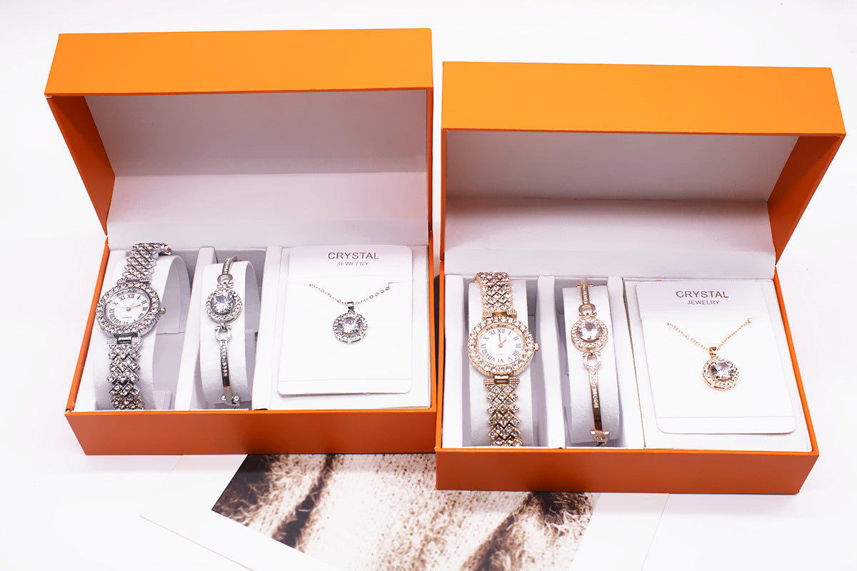Rhinestone watch and bracelet set with necklace - view 2